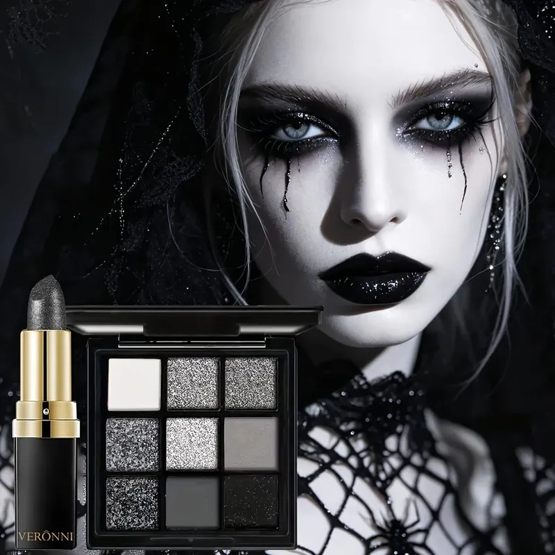 5 τμχ Σετ μακιγιάζ Halloween Dark Special Effects White Foundation Black Eyeshadow Black Lipstick Mascara & Brush Makeup for Party