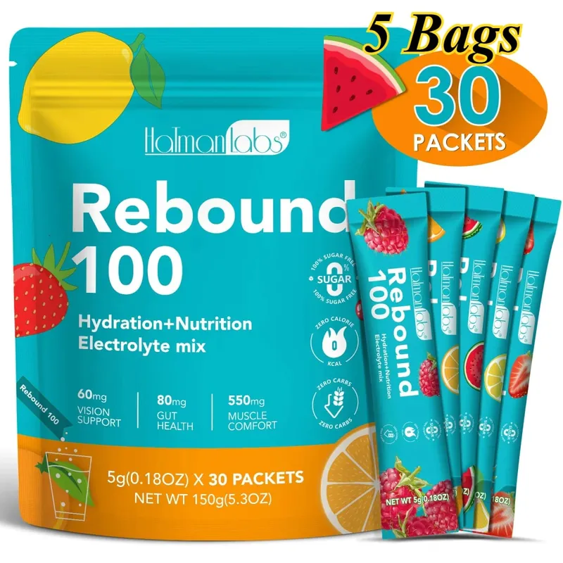 HolmanLabs Rebound 100 Electrolyte Supplement Powder Sugar Free Hydration Gut Vision Muscle Health Vitamins C B6 B12 30 Packets — image 11
