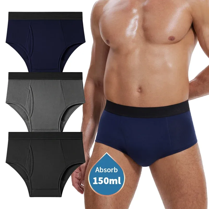 Leak-Proof Antibacterial Sanitary Cotton Men's Incontinence Briefs Absorbent Urinary Underwear Reusable Washable Berif — image 3