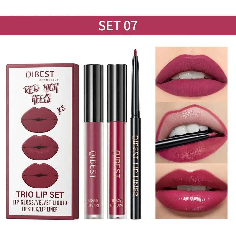Ματ Liquid Lipstick & Lip Liner & Lip Gloss Σετ 3 τμχ Αντικολλητικό Κύπελλο μεγάλης διάρκειας Κόκκινο μαύρο μωβ Κιτ καλλυντικών για απόχρωση χειλιών — image 16