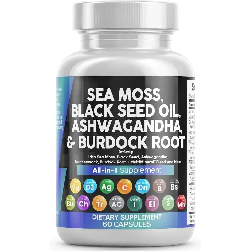 Sea Moss Capsules Contain Black Seed Turmeric & Vitamin D Plant-Based Daily Mineral All in One Supplement 60 Count Per Bottle — image 9