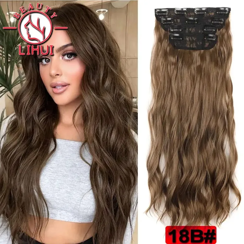 Long Curl Wave Clip In Hair Extensions 6Pcs/Set 16 Clips High Tempreture Synthetic Hairpiece Clip In Hair Extensions 24inch — image 26