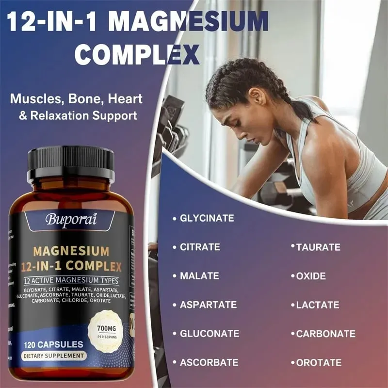Magnesium Complex Capsules - Supports Bone Digestive and Sleep Health Relieves Leg Cramps Soothes Nerves and Boosts Energy
