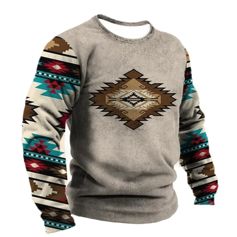 Vintage Ethnic Style Graphic Sweatshirts Spring Autumn Fashion Casual Long Sleeve 3D Printed Tops Loose Streetwear Mens Clothing