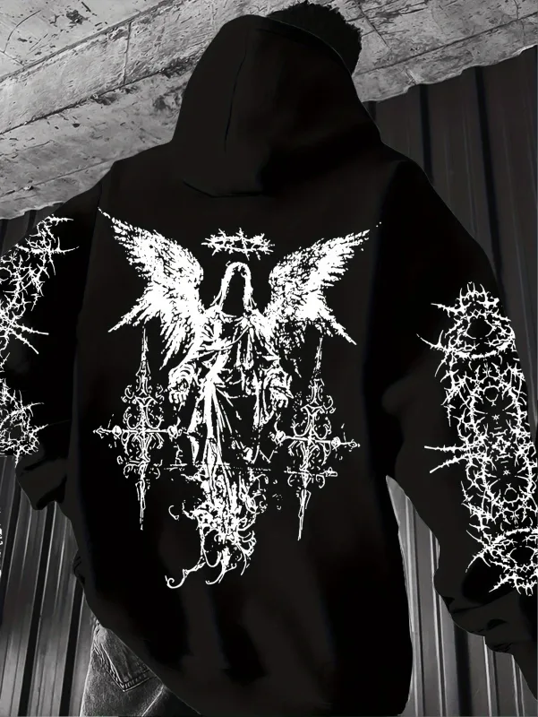 Sudaderas con capucha de estilo gótico con estampado de Ángel para hombre y mujer, sudadera informal de calle para exteriores, tendencia deportiva, sudadera de manga larga de Hip-hop para parejas, Otoño e Invierno — image 3