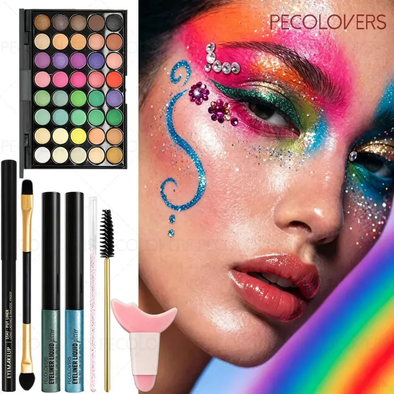 8 ΤΕΜ/ΣΕΤ Eyeshadow Palette Sparkle Liquid Eyeliner Black Eyeliner Eye Brushes Halloween/Christmas/Parties Σετ Μακιγιάζ Beauty — image 6