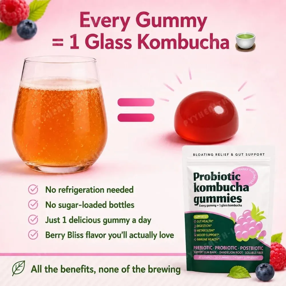 Probiotikus kombucha gumicukor minden gumicukorral 1 pohár Kombucha prebiotikus posztbiotikus emésztőszervek egészsége Vegán bogyós 30 gumicukor — image 4