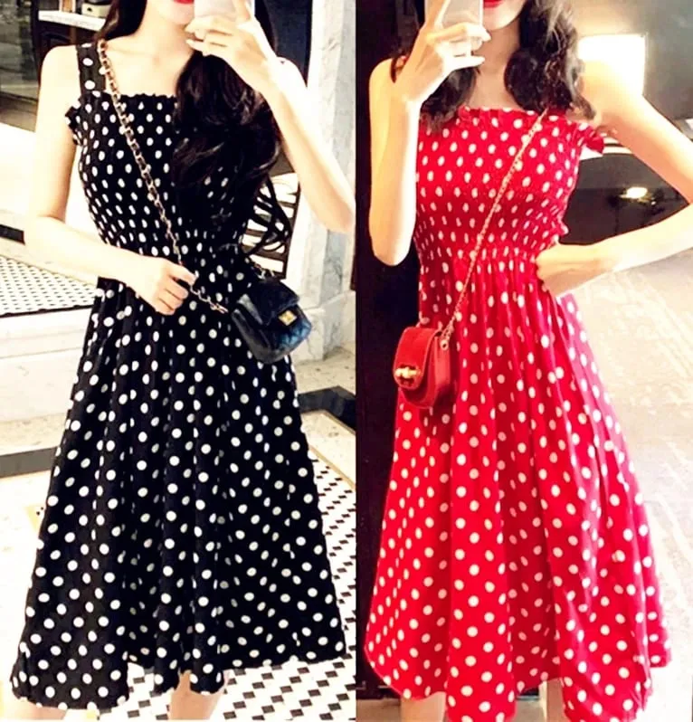 Καλοκαιρινό Befree Beach Long Vintage Dots Casual βολάν Κομψό Maxi Strap Camis Silky 5XL Φόρεμα Vestidos Sexy Women