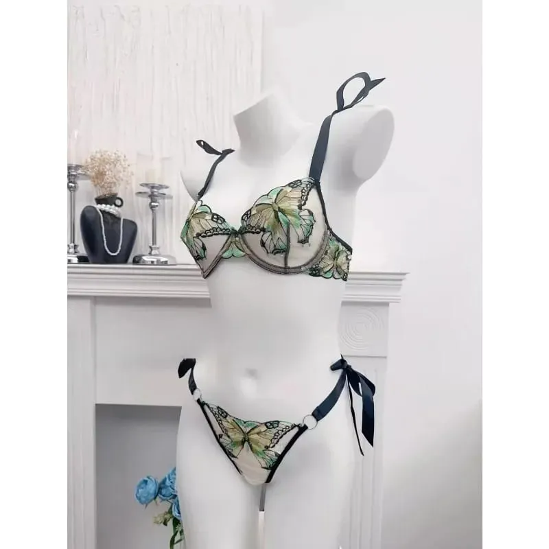 Reggente Pizzo Francese Farfalla Rete Trasparente Spalline Elastiche Senza Spugna Σετ Intimo S-XL Nuovo Morbido — image 6