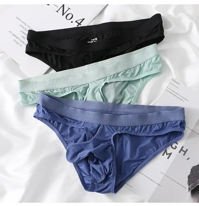 Calzoncillos de seda de hielo para hombre, ropa interior ultrafina, transparente, sin costuras, de secado rápido, transpirables, para verano