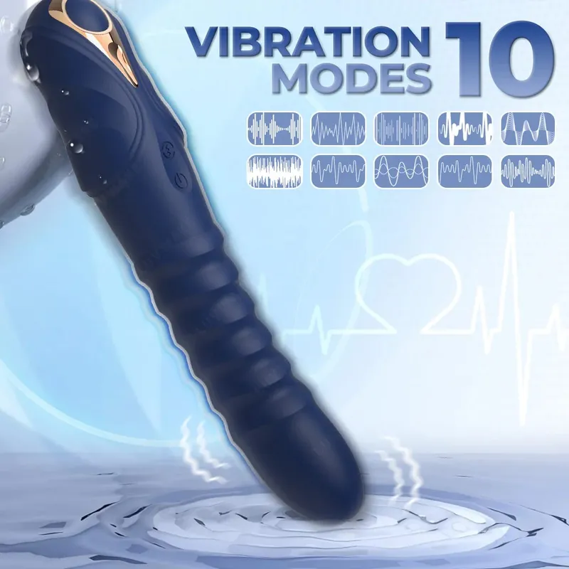 Thrusting Vibrator G Spot Vibrator Anal Dildo with 10 Vibrating 3 Thrusting Liquid Silicone Vaginal Massage Clitoris Stimulator