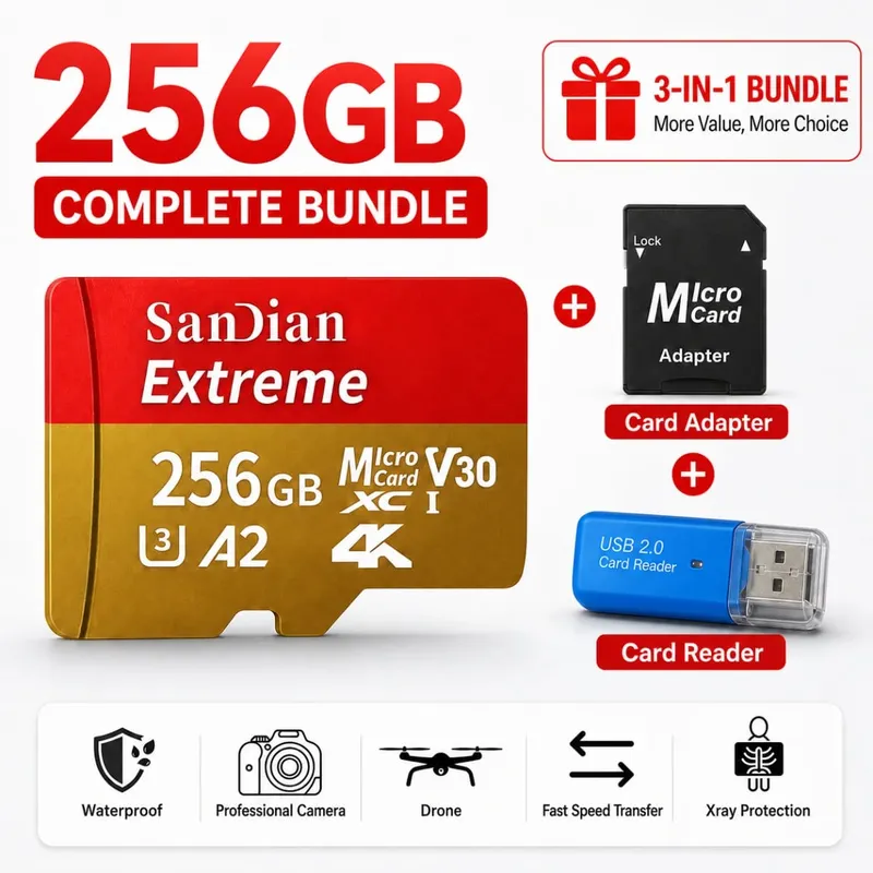 כרטיס מיקרו TF מהיר 128GB Class10 כרטיס פלאש 256GB כרטיס זיכרון 512GB לטאבלט לסמארטפון