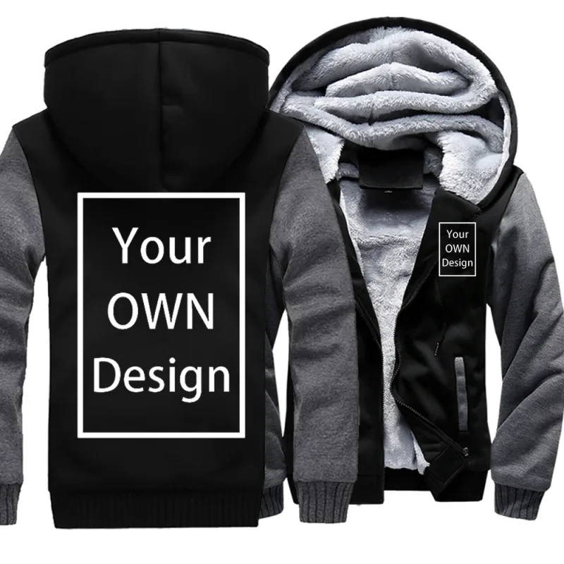 Customized Pattern Logo Diymen Zipper Pocket Coat Fashion Hoodie Casual Loose Jacket Unisex Winter Thicken Warm Clothing — image 11
