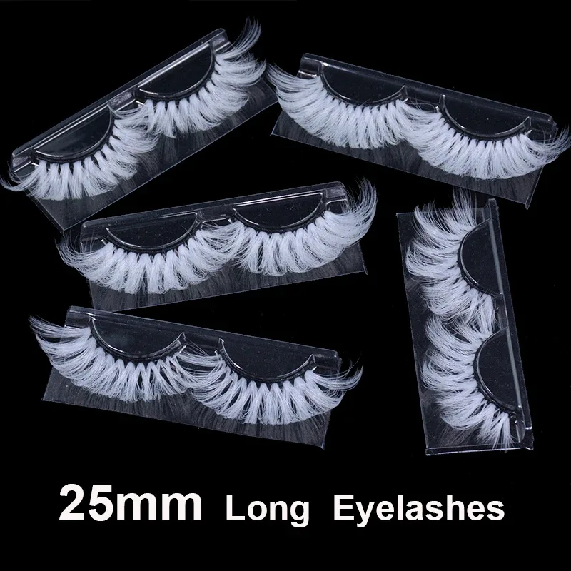 Super Long 5D White False Eyelashes 25mm High Volume Fluffy Fake Eye Lashes Χονδρικός προμηθευτής For Halloween Cosplay — image 5
