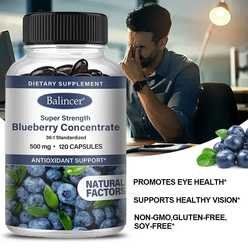 Blueberry Capsules - 500 Mg Good for The Brain Heart Health Eye Care Antioxidant Promotes Smooth Skin- 120 Capsules
