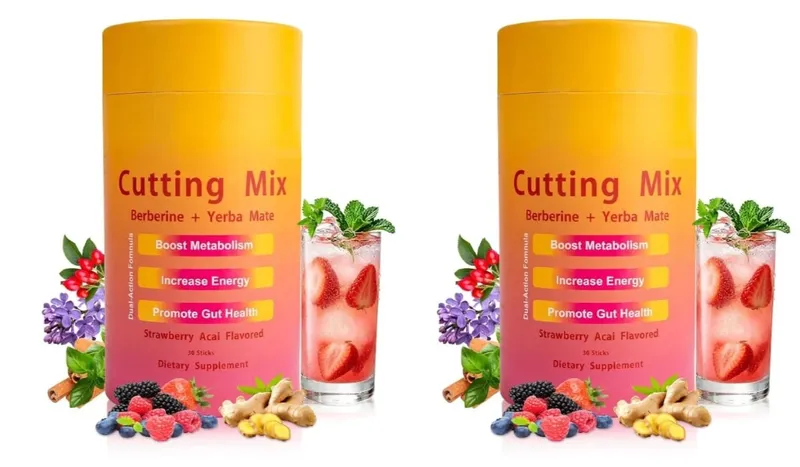 Berberine Yerba Mate Drink Mix Cutting Metabolism & Energy Support Strawberry Acai Flavor Gut Wellness 30 Stick Packs 180g