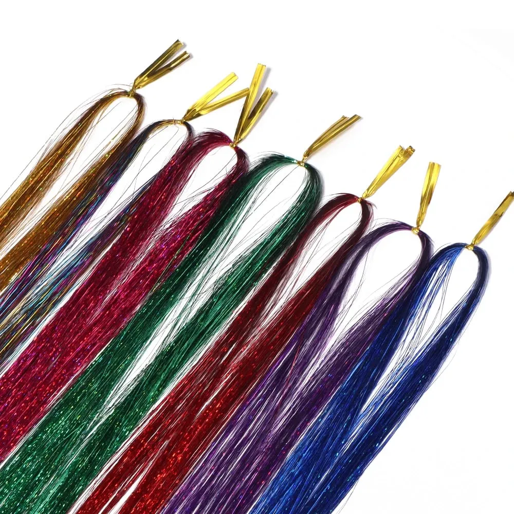 3 τεμ./συσκευασία 120cm Πολύχρωμα PET LLaser Hair Tinsel Strands Μεταλλικά Extensions Μαλλιών για DIY Party Cosplay Αξεσουάρ Μαλλιών — image 4