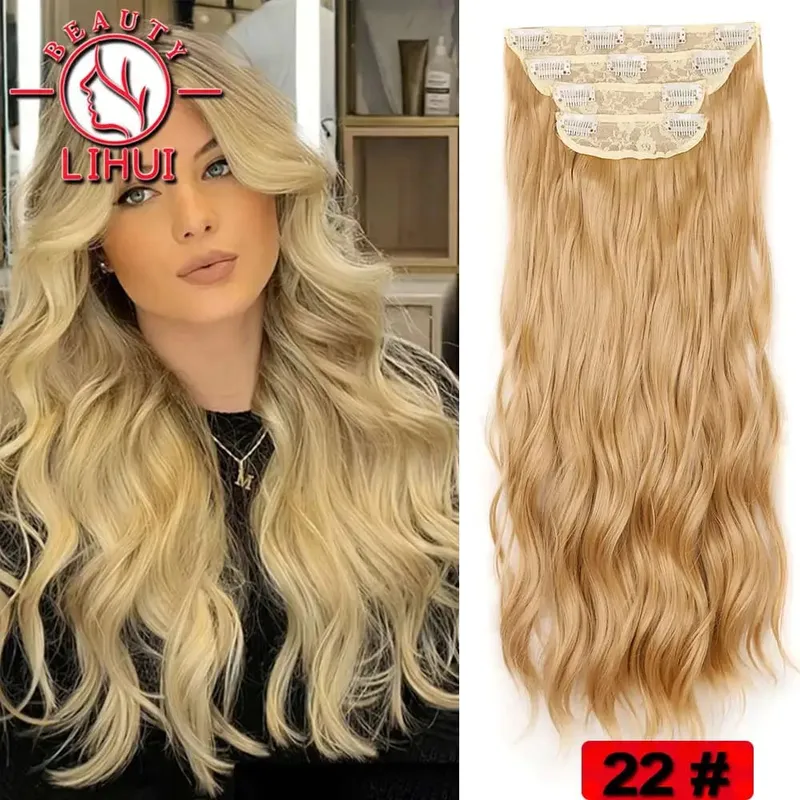 Long Curl Wave Clip In Hair Extensions 6Pcs/Set 16 Clips High Tempreture Synthetic Hairpiece Clip In Hair Extensions 24inch — image 25
