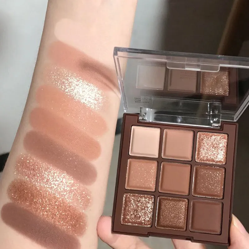 9 Colors Glitter Eyeshadow Palette Chocolate Brown Shimmer Matte Acrylic Eye Shadows Palette Waterproof Korean Makeup Cosmetics — image 2