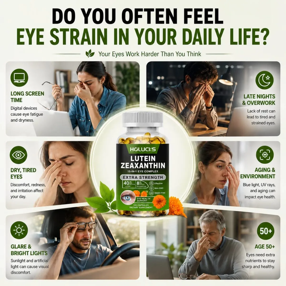 Προηγμένο συμπλήρωμα λουτεΐνης και ζεαξανθίνης με βιταμίνη Ε για υγεία της ωχράς κηλίδας και καθαρότητα φακών αιχμηρής όρασης και νυχτερινή όραση που δεν είναι ΓΤΟ — image 3