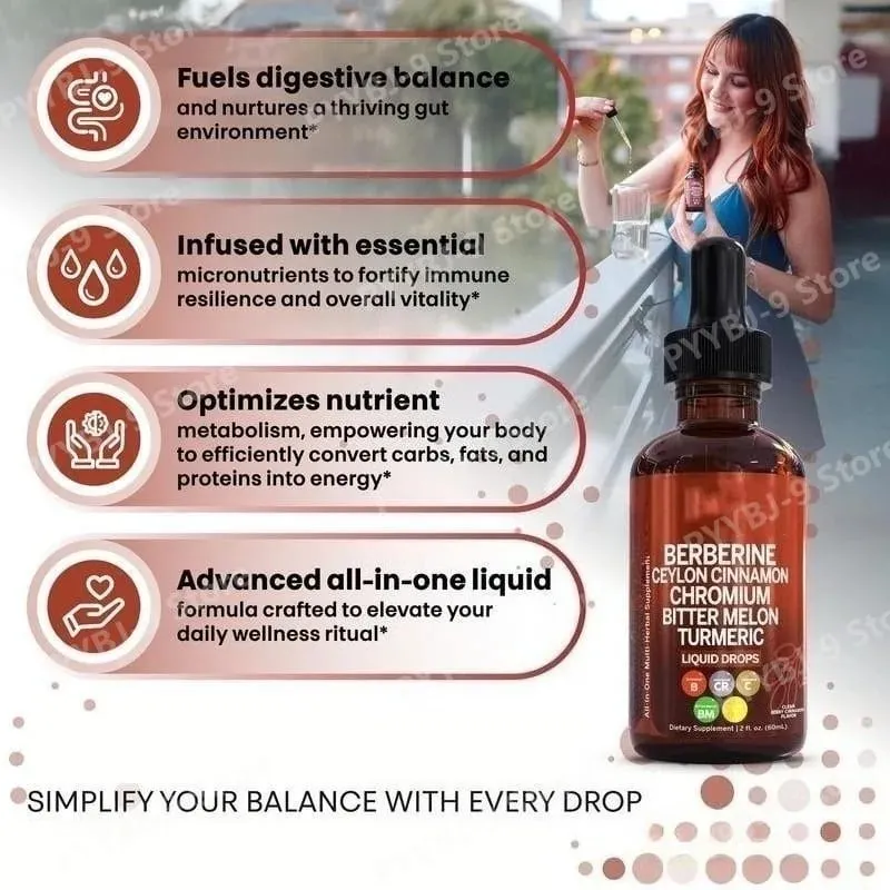 Berberine Chromium Turmeric Ginseng Liquid Drops 60ml Βιολογικό Συμπλήρωμα Βοτάνων Καθημερινή Υποστήριξη Ισορροπίας Ευεξίας για Ενήλικες — image 4
