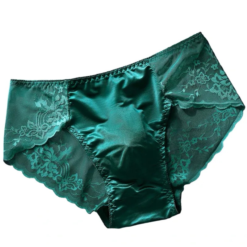 Men Lace Briefs Seamless Ice Silk Briefs Underwear 3D Bulge Pouch Low Waist Gay Panties