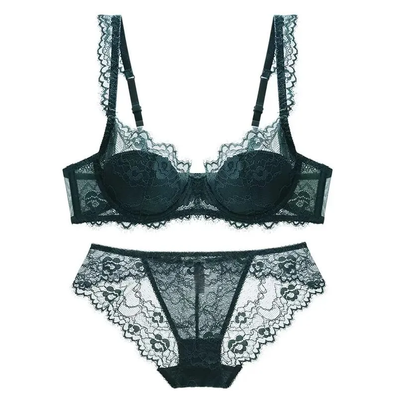 Σετ εσώρουχα με ελαφριά γραμμή βλεφαρίδων Lace Thin Cup σουτιέν και εσώρουχα με Push Up απαλά άνετα αναπνεύσιμα σέξι γυναικεία εσώρουχα — image 3