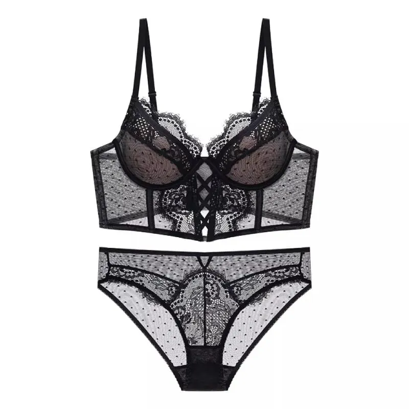Σετ εσώρουχα γαλλικού τύπου Push Up με δαντέλα Mulher Thin Underwire Σουτιέν Διαφανές Chemise Soft Petite Μικρό μπούστο S-XL Petite Elegance