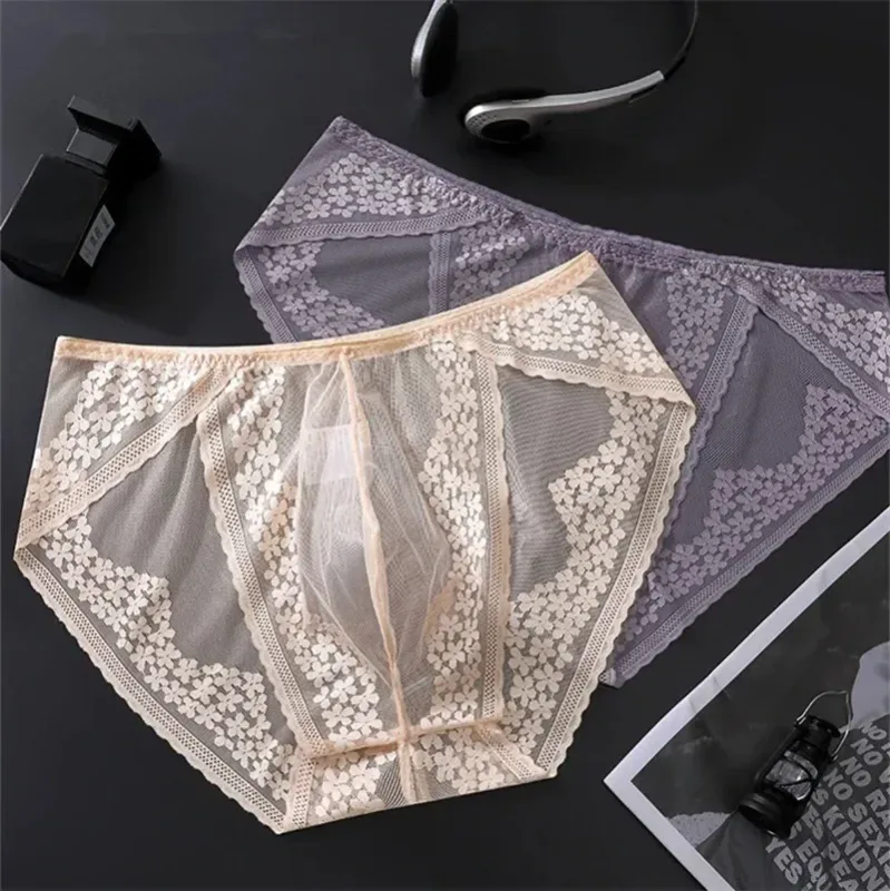 Men Ice Silk Lace Underwear 3D Convex Bag Plus Size Sexy Lingerie Calzoncillos Hombre Tangas Breathable Male Sleepwear — image 7