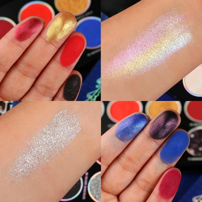 Παλέτα σκιών ματιών 12 χρωμάτων Chameleon Metallic Silver Shimmer Black Goth Clown Halloween Long Wear Vegan Μακιγιάζ ματιών 17g
