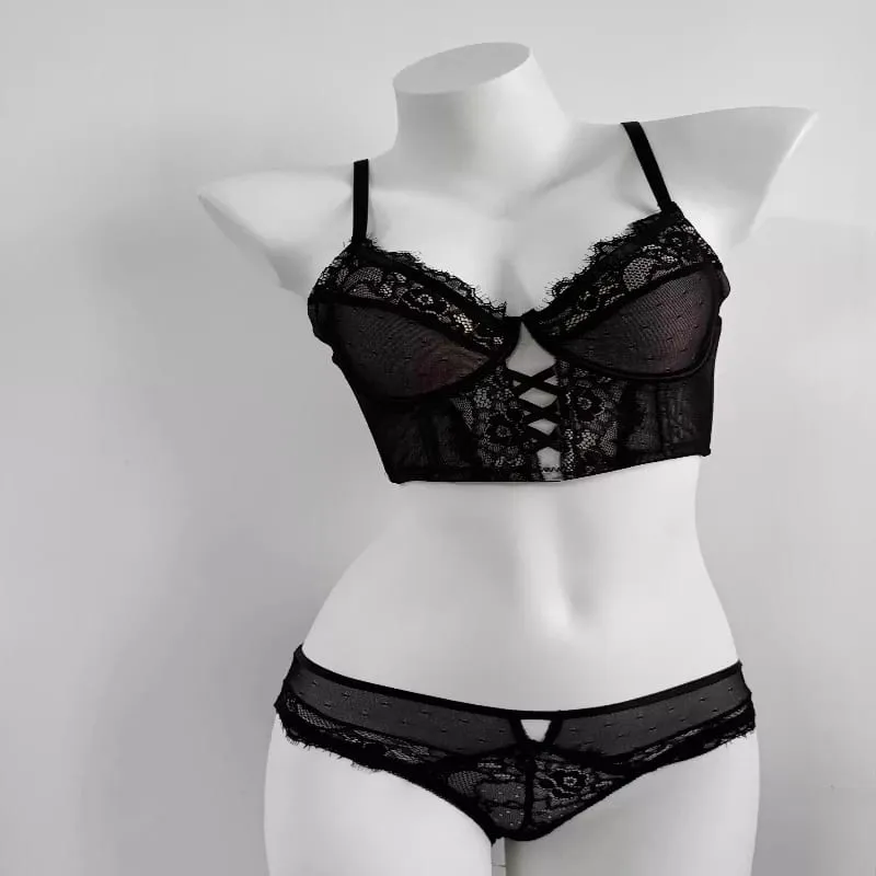 Σετ εσώρουχα γαλλικού τύπου Push Up με δαντέλα Mulher Thin Underwire Σουτιέν Διαφανές Chemise Soft Petite Μικρό μπούστο S-XL Petite Elegance — image 2
