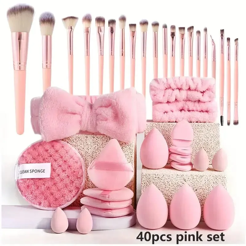 20/40Pcs Σετ βουρτσών και σφουγγαριών μακιγιάζ Καφέ Μακιγιάζ Puff Beauty Egg Κιτ ντεμακιγιάζ για ντεμακιγιάζ — image 24
