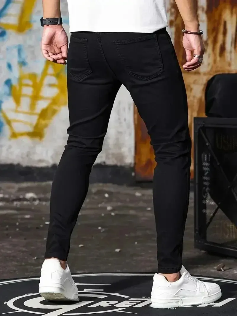 Ανδρικό τζιν Stretch Skinny τζιν παντελόνι μονόχρωμο μαύρο μπλε άνοιξη Luxury Street Harajuku Hip-Hop Slim Fit Παντελόνι Μάρκα
