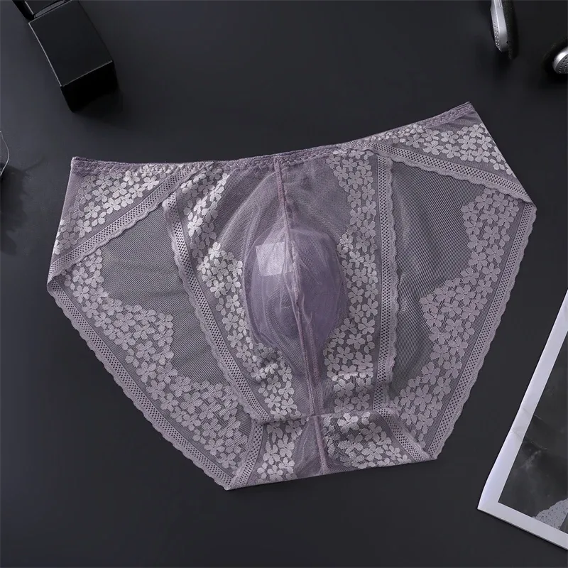 Lace men's underwear ice silk calzoncillos hombre 3D convex bag adults 18 plus size sexy lingeries for man tangas japonesa new — image 3
