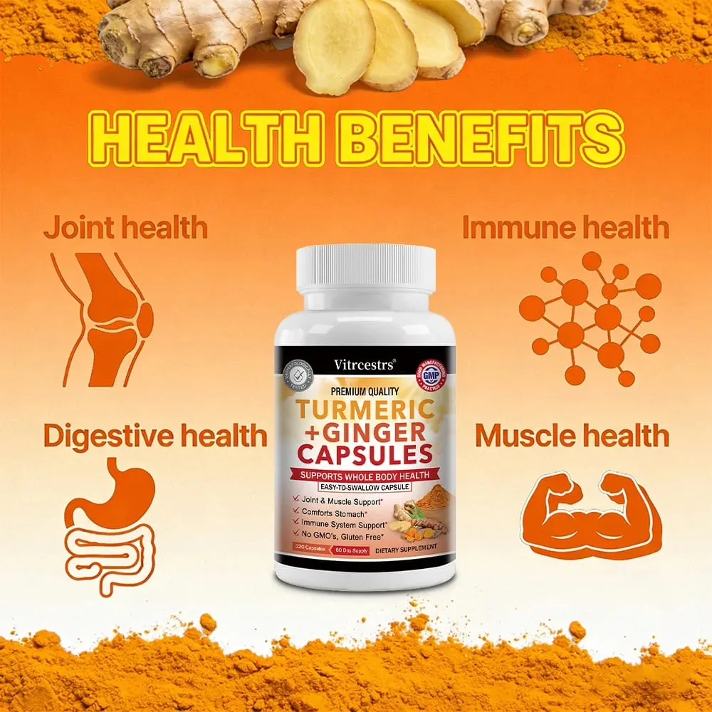 Turmeric and Ginger Root Capsules - Joint Bone and Muscle Health Support Promote Digestion Vegan & Non-GMO