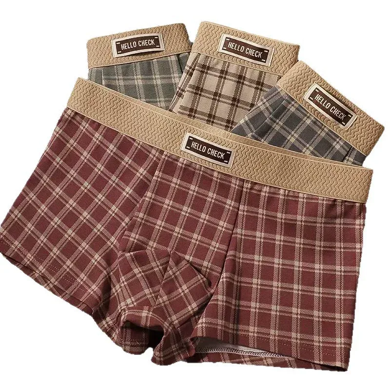 4-Piece Men's Checkered Printed Retro Boxer Shorts, Soft, Comfortable, Breathable Underwear, Men's Seamless Boxer Shorts