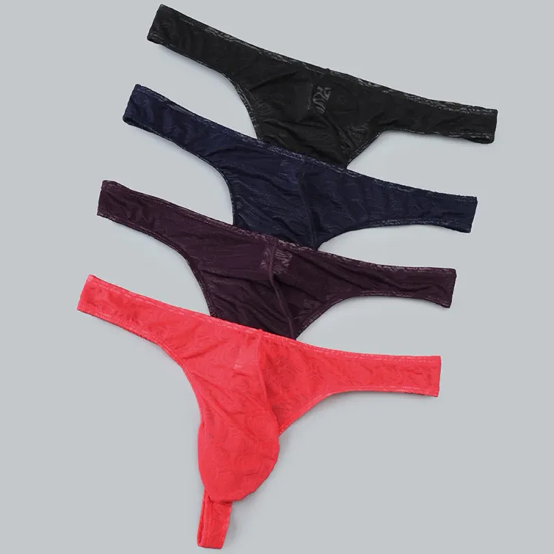 Lelaki Lace Jacquard G-string Seluar Dalam Tinggi Meregangkan Kantung Besar Thong Seluar Dalam Gay Seksi Erotik Seluar Dalam T-belakang — image 5