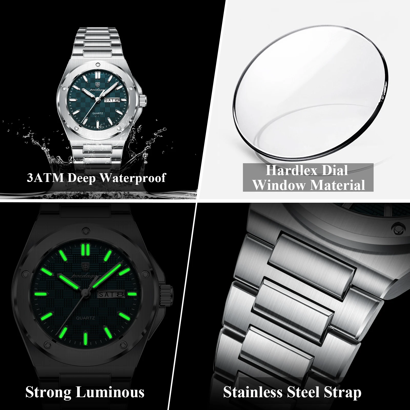 Top Original Male Clock Quartz Date Week Men Wristwatch Waterproof Luminous Stainless Steel Fashion Men's Watches Reloj