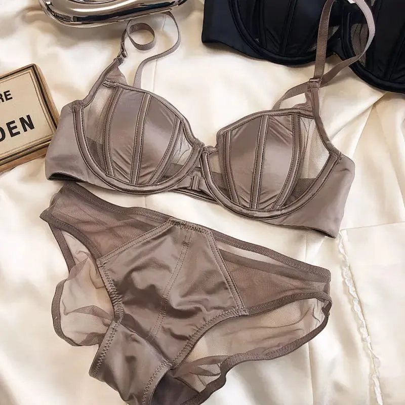 2 τεμάχια Summer Thin Cup Γυναικεία εσώρουχα Σέξι μπροστινή πόρπη Push Up Σετ σουτιέν Ρυθμιζόμενο λουράκι Brassiere Όμορφα εσώρουχα στην πλάτη