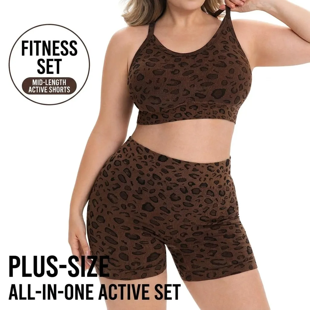 Γυναικείο Σετ προπόνησης Leopard Print σε συντομότερο μέγεθος Σορτς για κοιλιά με επένδυση με επένδυση Racerback αθλητικό σουτιέν 2 τμχ Ρούχα γυμναστικής γιόγκα για τρέξιμο — image 4