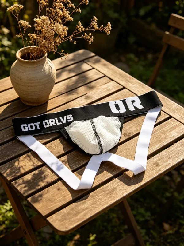 Herren-G-String-Mesh-Unterwäsche, kontrastbedruckter Buchstabe, breiter, elastischer Bund, 3D-Kontur, U-Beutel, feines Mesh-Material, anspruchsvoll — image 4