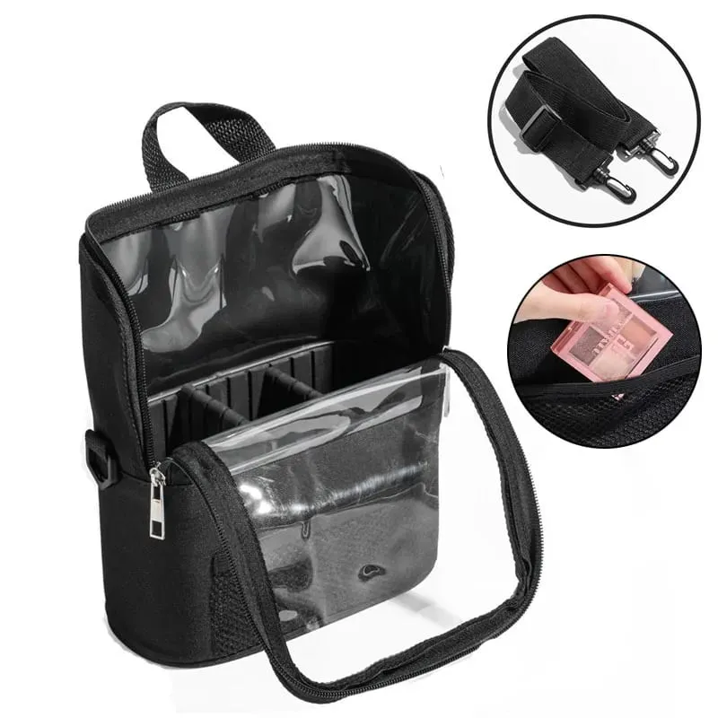 Clear Makeup Brush Holder with Lid Large Capatity Makeup Brushes Storage Bag Stand-up Makeup Artist Bags With Strap and Dividers