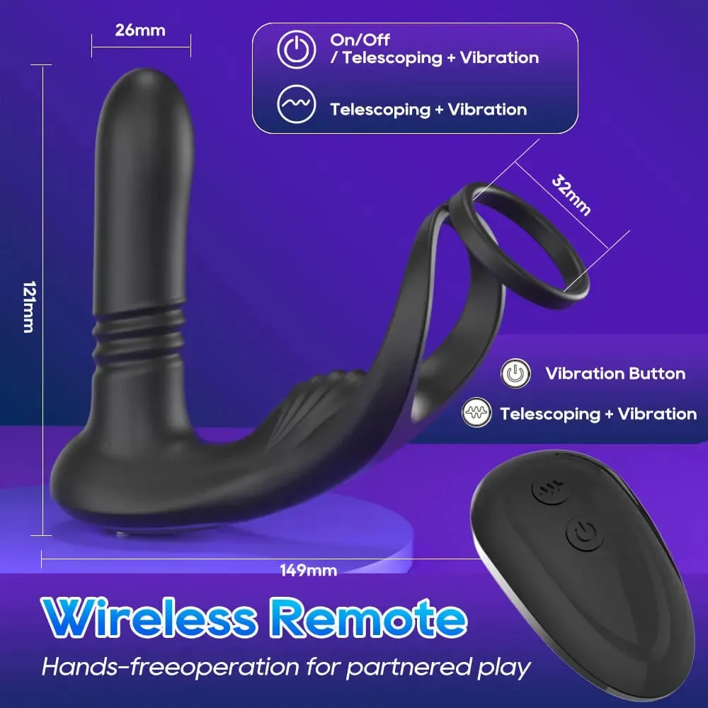 3 in 1 Thrusting Anal Vibrator Remote Control Male Prostate Massager Cock Ring Telescopic Butt Plug Stimulator Sex Toy for Men — image 6