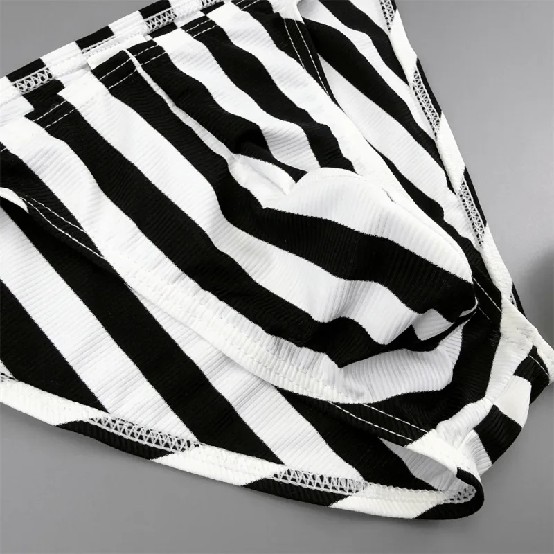 Male Striped Shiny Belt with Sexy High Fork Briefs Elastic and Comfortable Bulge Pouch Panties Quick-dry Low Waist Men Underwear — image 13