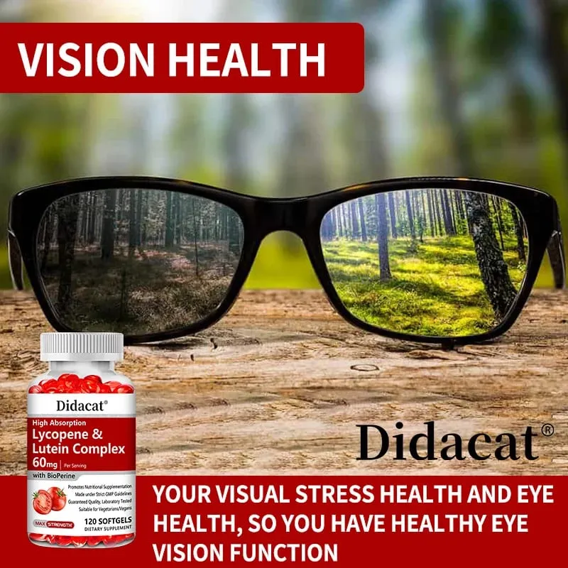 Lycopene & Lutein Complex 60mg Capsules with Bioperine Antioxidant Supports Prostate Heart Eye & Urinary System Health