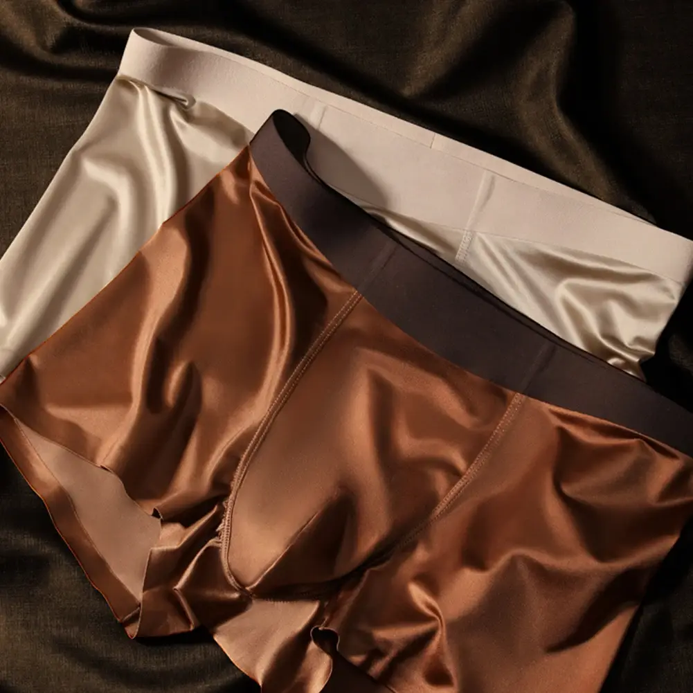 Boxershort sans couture pour hommes, culotte respirante à l'entrejambe, en soie glacée, sous-vêtements confortables en Satin, 1 pièce — image 6