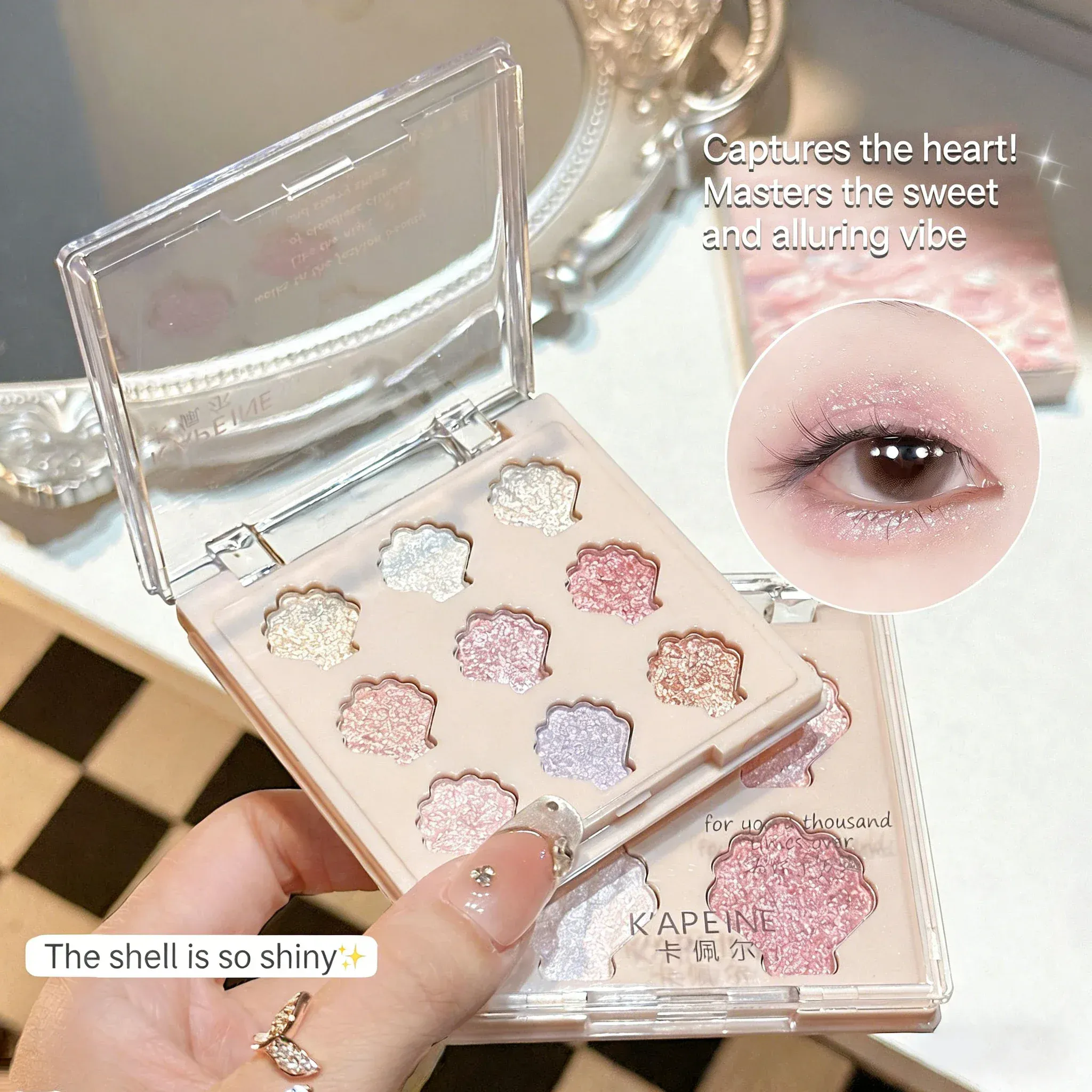 Shimmering Star Shell παλέτα ματιών 9 χρωμάτων Mermaid Sparkle Glitter Highlighter Μακιγιάζ ματιών για Graduation Party Glam — image 5
