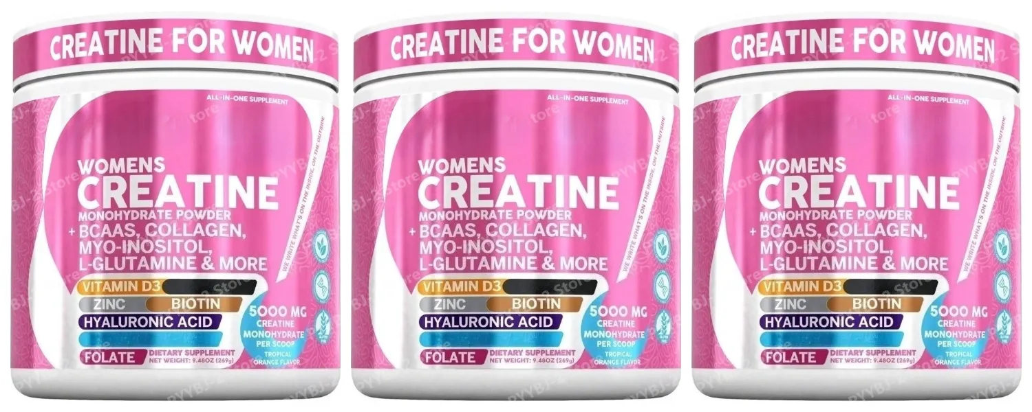 Γυναικεία μονοϋδρική κρεατίνη σε σκόνη 5000mg BCAA Multi-Collagen Biotin Vitamin D3 Tropical Orange Sports Nutrition 30 μερίδες — image 9