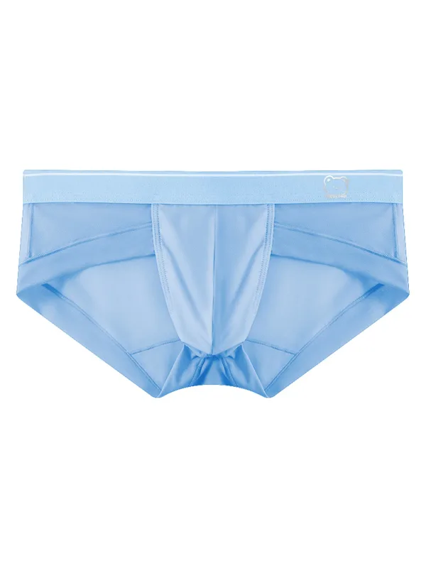 Light Sky Blue Ice Silk Men Low Rise Briefs Ultra Thin Mesh Breathable U Convex Pouch Soft Summer Cool Male Underpants — image 2
