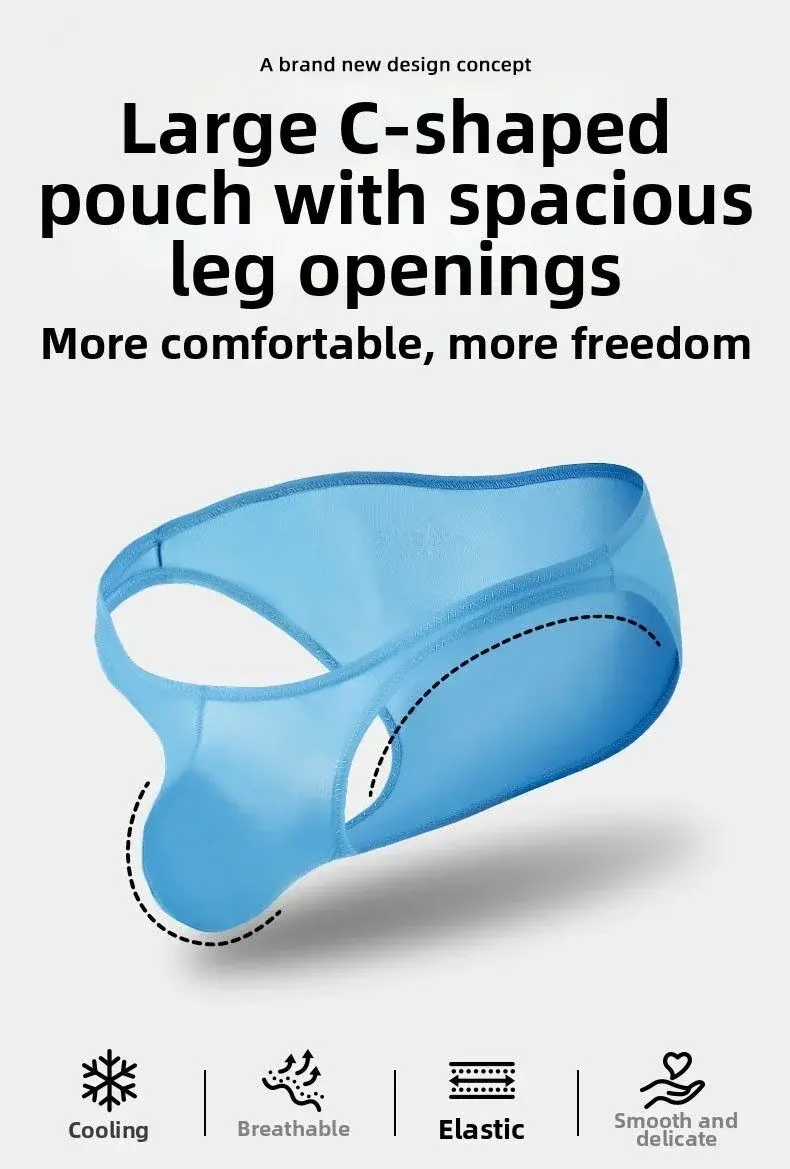 Men's Ice Silk Briefs Sexy Low-Rise U-Pouch Underwear Summer Ultra-Thin Breathable Smooth Panties Quick-Dry Cool Swimming Briefs — image 2